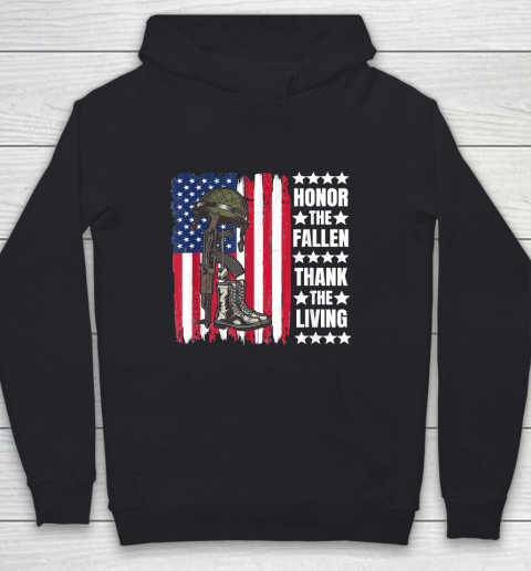 Honor The Fallen Thank The Living Memorial Day Veteran Youth Hoodie