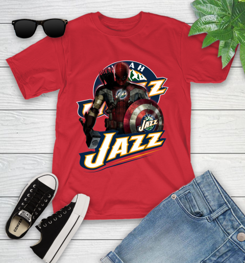 Utah Jazz NBA Basketball Captain America Thor Spider Man Hawkeye Avengers Youth T-Shirt 10