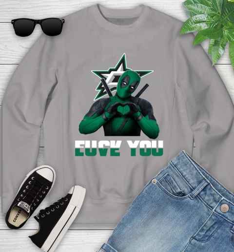 NHL Dallas Stars Deadpool Love You Fuck You Hockey Sports Youth Sweatshirt 3