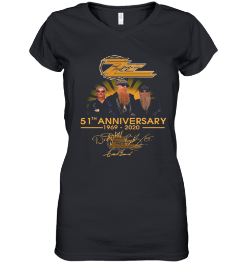 ZZ Top 51Th Anniversary 1969 2020 Signatures Women's V-Neck T-Shirt