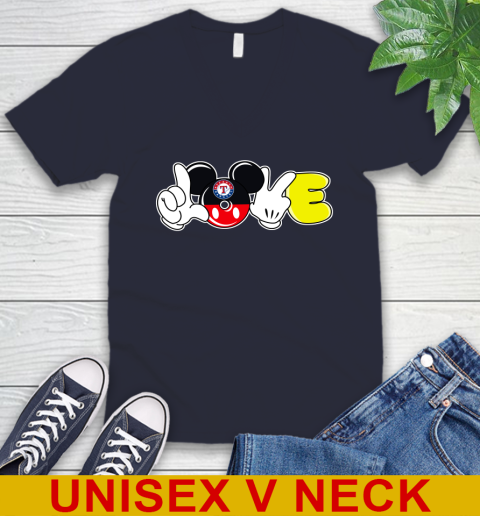 Texas Rangers MLB Baseball Love Mickey Disney Sports V-Neck T-Shirt 3