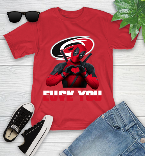 NHL Carolina Hurricanes Deadpool Love You Fuck You Hockey Sports Youth T-Shirt 13