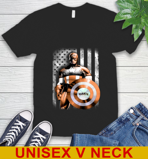 San Francisco Giants MLB Baseball Captain America Marvel Avengers American Flag Shirt V-Neck T-Shirt