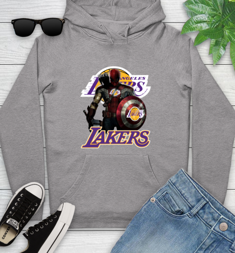 Los Angeles Lakers NBA Basketball Captain America Thor Spider Man Hawkeye Avengers Youth Hoodie 6