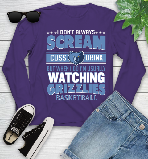 Memphis Grizzlies NBA Basketball I Scream Cuss Drink When I'm Watching My Team Youth Long Sleeve 4