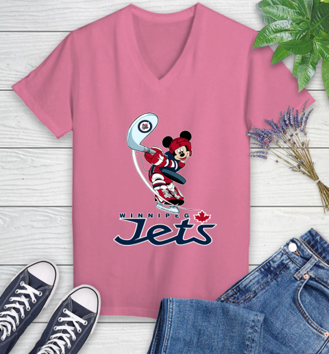 NHL Hockey Winnipeg Jets Cheerful Mickey Mouse Shirt Women's V-Neck T-Shirt 11