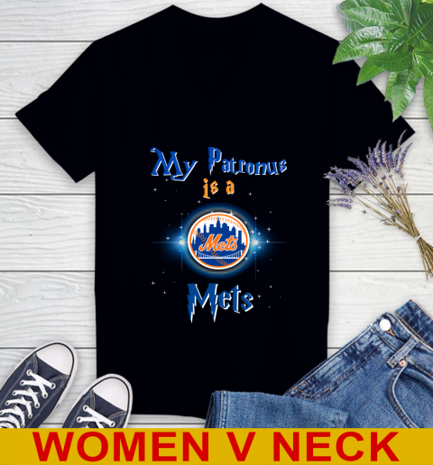 MLB Baseball Harry Potter My Patronus Is A New York Mets Women's V-Neck T-Shirt