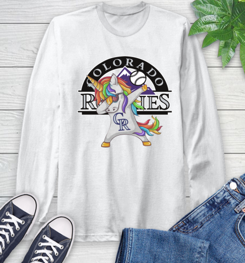 Colorado Rockies MLB Baseball Funny Unicorn Dabbing Sports Long Sleeve T-Shirt