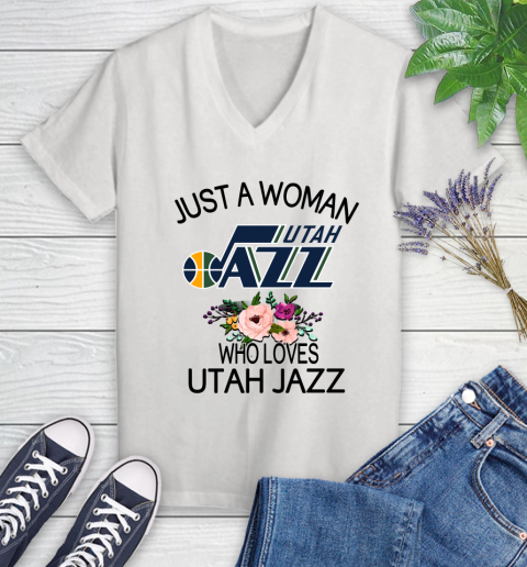 NBA Just A Woman Who Loves Utah Jazz Basketball Sports Women's V-Neck T-Shirt