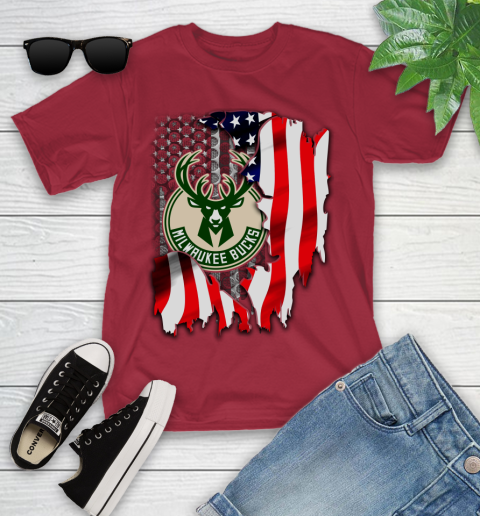 Milwaukee Bucks NBA Basketball American Flag Youth T-Shirt 14