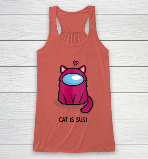Among Us Game Shirt Cute Cat Astronaut Among me or us Nerdy Girl Gamer Racerback Tank 2