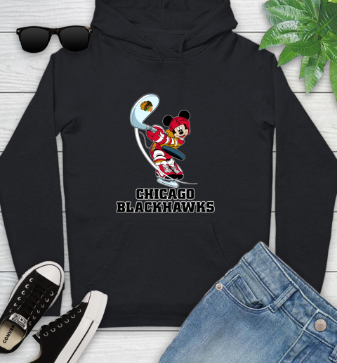 NHL Hockey Chicago Blackhawks Cheerful Mickey Mouse Shirt Youth Hoodie