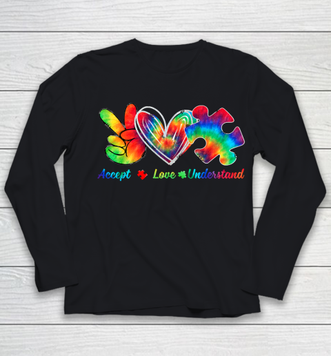Autism Awareness Accept Understand Love Autism Mom Tie Dye Fitted Youth Long Sleeve