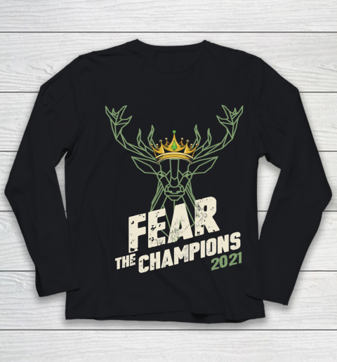 Bucks championship shirt  NBA championship Fear the Deer Bucks The Champions 2021 Youth Long Sleeve