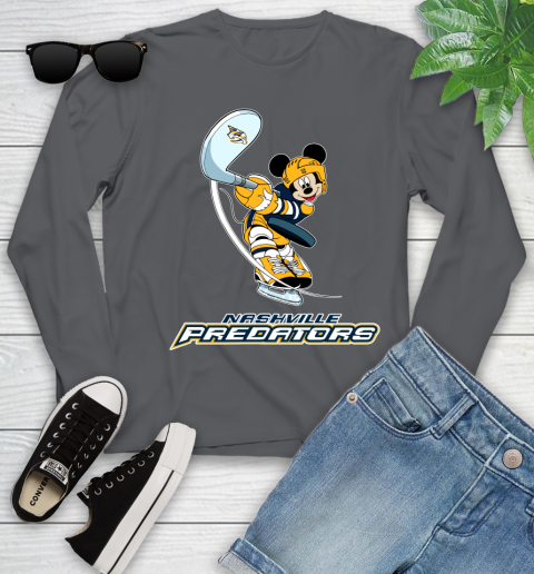 NHL Hockey Nashville Predators Cheerful Mickey Mouse Shirt Youth Long Sleeve 8