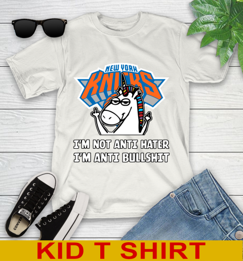 New York Knicks NBA Basketball Unicorn I'm Not Anti Hater I'm Anti Bullshit Youth T-Shirt