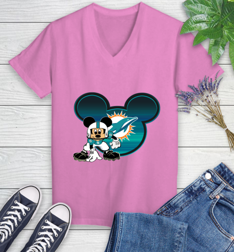 NFL Miami Dolphins Mickey Mouse Disney Football T Shirt Women's V-Neck T-Shirt 14