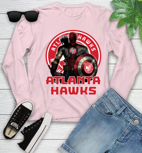 Atlanta Hawks NBA Basketball Captain America Thor Spider Man Hawkeye Avengers Youth Long Sleeve 10