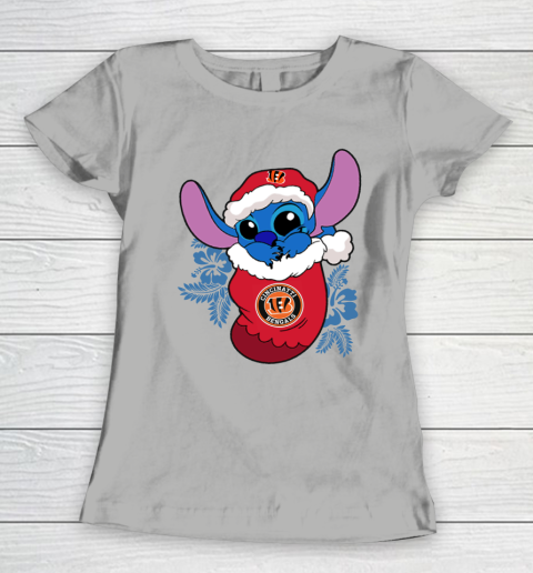 Cincinnati Bengals Christmas Stitch In The Sock Funny Disney NFL Women's T-Shirt 11