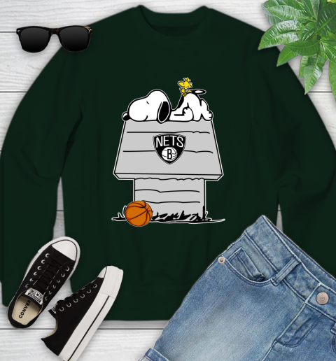 Brooklyn Nets NBA Basketball Snoopy Woodstock The Peanuts Movie Youth Sweatshirt 10
