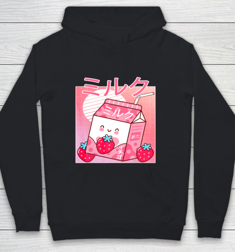 Japanese Kawaii Strawberry Milk  Shake Carton Funny Retro Youth Hoodie