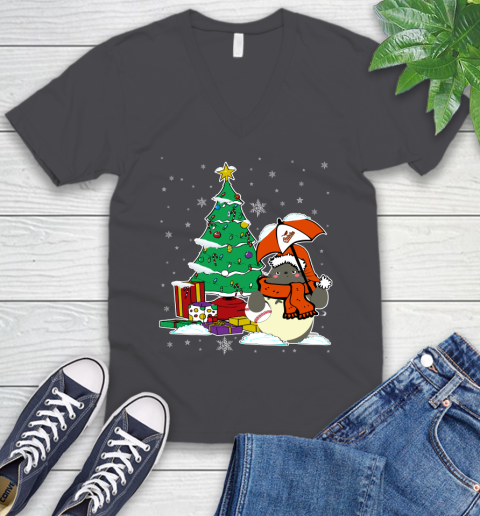 Baltimore Orioles MLB Baseball Cute Tonari No Totoro Christmas Sports V-Neck T-Shirt 4