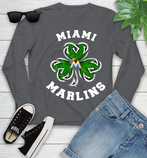 MLB Miami Marlins Three Leaf Clover St Patrick's Day Baseball Sports Youth Long Sleeve 9
