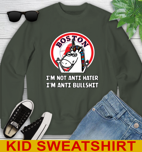 Boston Red Sox MLB Baseball Unicorn I'm Not Anti Hater I'm Anti Bullshit Youth Sweatshirt 9