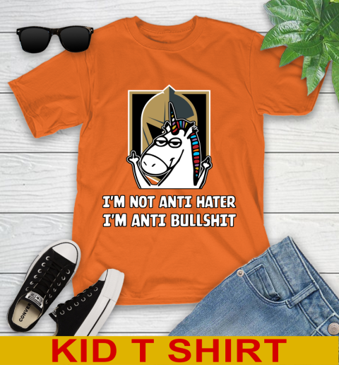 Vegas Golden Knights NHL Hockey Unicorn I'm Not Anti Hater I'm Anti Bullshit Youth T-Shirt 7