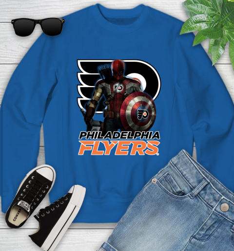 NHL Captain America Thor Spider Man Hawkeye Avengers Endgame Hockey Philadelphia Flyers Youth Sweatshirt 8