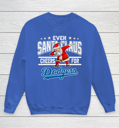 Los Angeles Dodgers Even Santa Claus Cheers For Christmas MLB Youth Sweatshirt 6