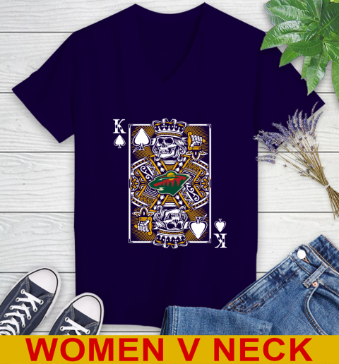 Minnesota Wild NHL Hockey The King Of Spades Death Cards Shirt Women's V-Neck T-Shirt 3