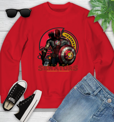 NHL Captain America Thor Spider Man Hawkeye Avengers Endgame Hockey Ottawa Senators Youth Sweatshirt 9