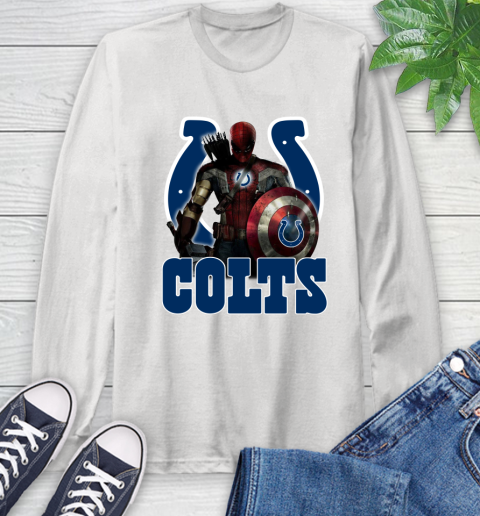 NFL Captain America Thor Spider Man Hawkeye Avengers Endgame Football Indianapolis Colts Long Sleeve T-Shirt