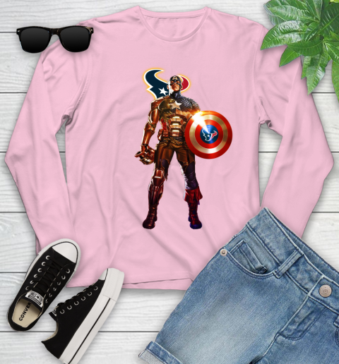 NFL Captain America Marvel Avengers Endgame Football Sports Houston Texans Youth Long Sleeve 10
