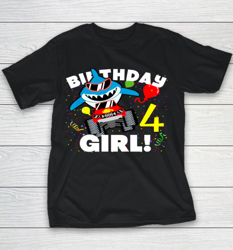 Kids 4 Year Old 4th Shark Monster Truck Birthday Party For Girls Youth T-Shirt