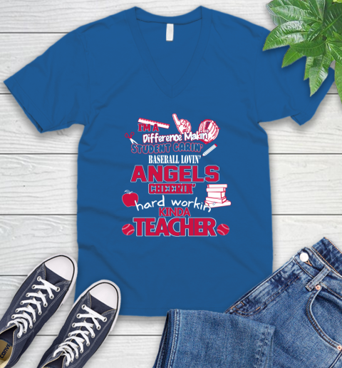 Los Angeles Angels MLB I'm A Difference Making Student Caring Baseball Loving Kinda Teacher V-Neck T-Shirt 5
