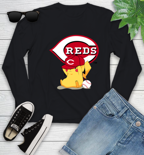 MLB Pikachu Baseball Sports Cincinnati Reds Youth Long Sleeve 2