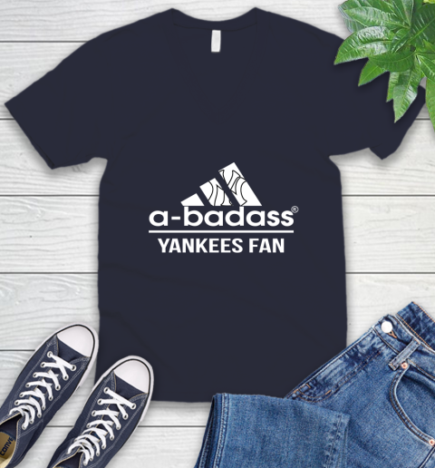 MLB A Badass New York Yankees Fan Adidas Baseball Sports V-Neck T-Shirt 2