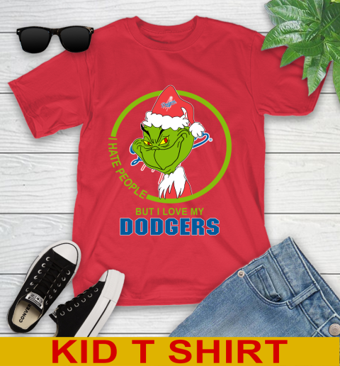 Los Angeles Dodgers MLB Christmas Grinch I Hate People But I Love My Favorite Baseball Team Youth T-Shirt 10