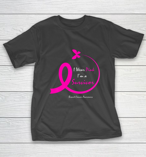 Womens Butterfly I Wear Pink I m A Survivor Breast Cancer Awareness T-Shirt