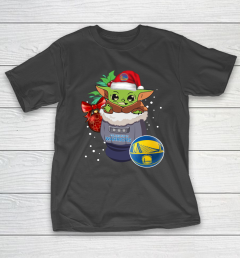 Golden State Warriors Christmas Baby Yoda Star Wars Funny Happy NBA T-Shirt 2