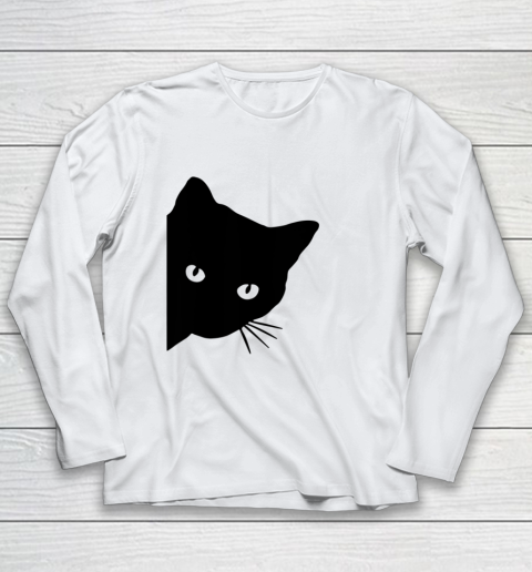 Black Cat Face Watching Funny Cat Halloween Gifts Cat Lovers T Shirt.QZSPTYUYC4 Youth Long Sleeve