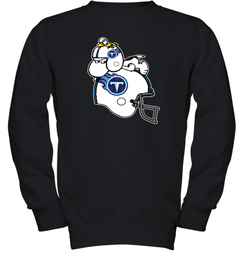 Snoopy And Woodstock Resting On Tennessee Titans Helmet Youth Sweatshirt
