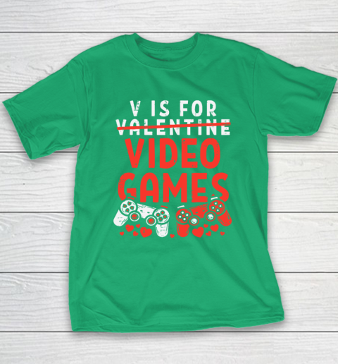 V Is For Video Games Funny Valentines Day Gamer Youth T-Shirt 4