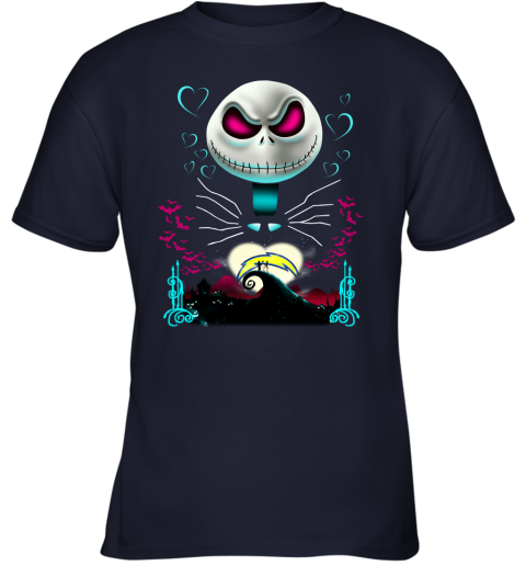 NFL Los Angeles Chargers Jack Skellington Sally The Nightmare Before Christmas Football z1BrBGTuqT1 youth t shirt 26 95 151514 front navy