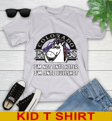 Colorado Rockies MLB Baseball Unicorn I'm Not Anti Hater I'm Anti Bullshit Youth T-Shirt 5