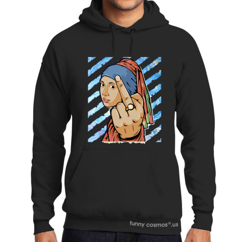 Girl with a Pearl Earring Middle Finger Funny T Shirt To Matching White Light Blue Shirts Jördan 1 To My First Coach Funny T Shirt