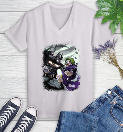 Baltimore Ravens NFL Football Batman Fighting Joker DC Comics Women's V-Neck T-Shirt