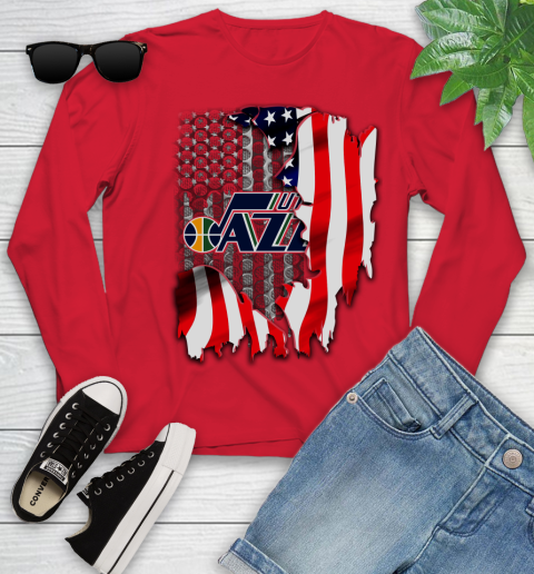 Utah Jazz NBA Basketball American Flag Youth Long Sleeve 11